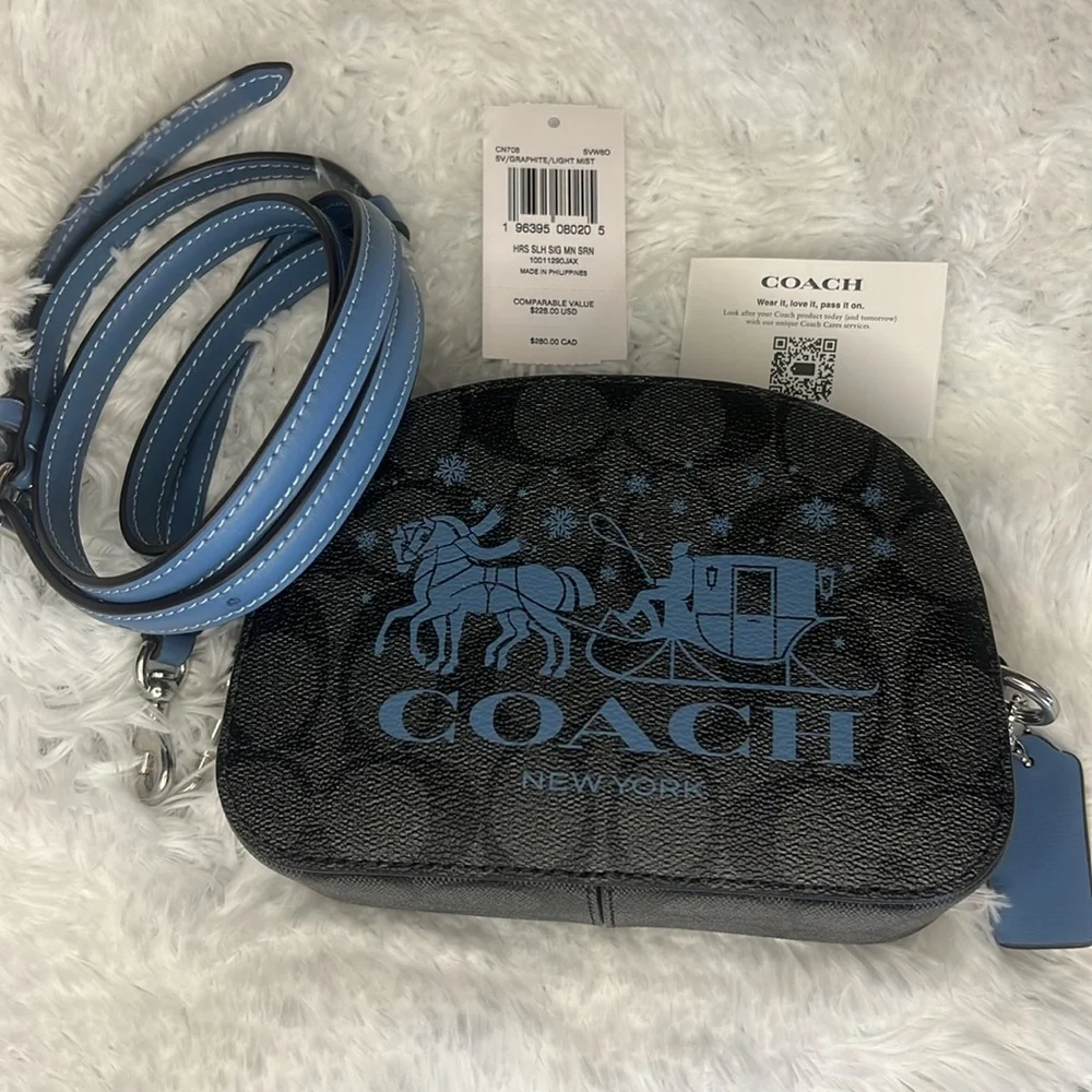 New Mini Serena Satchel in Signature Canvas with Horse and Sleigh